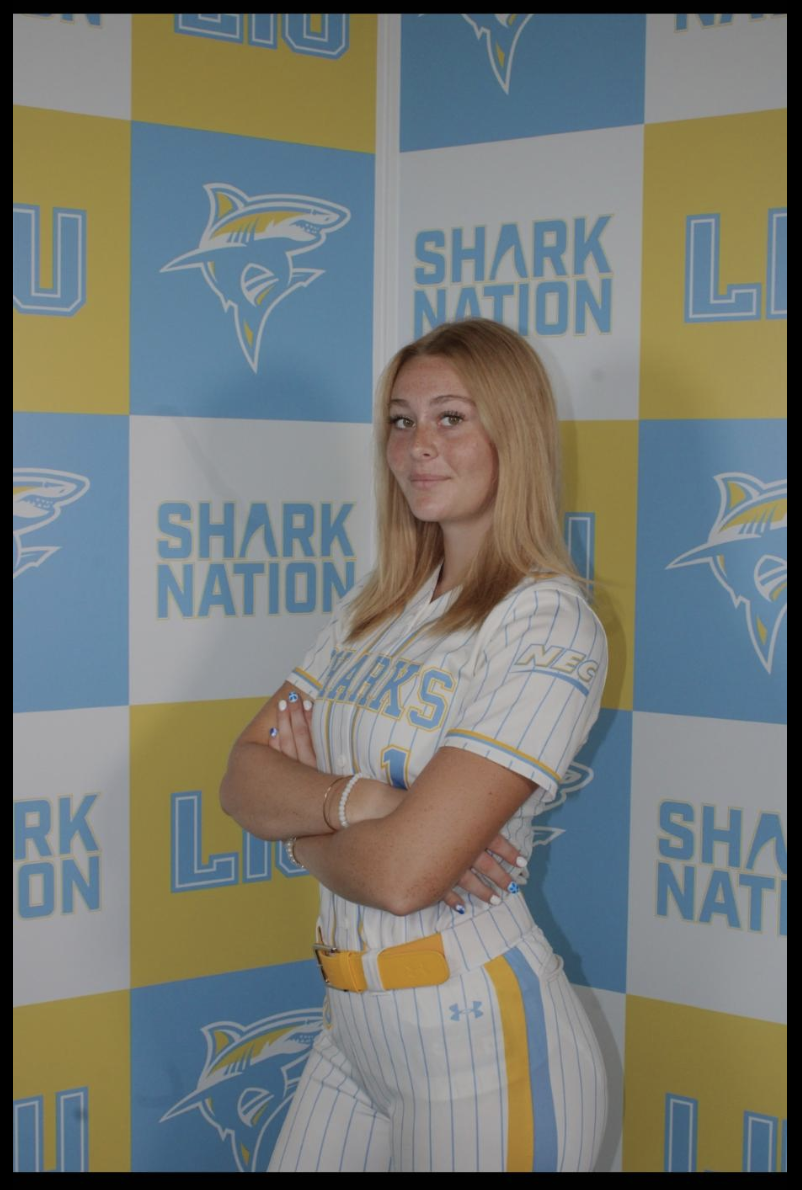 Mollie Wheale in LIU Sharks pinstripes